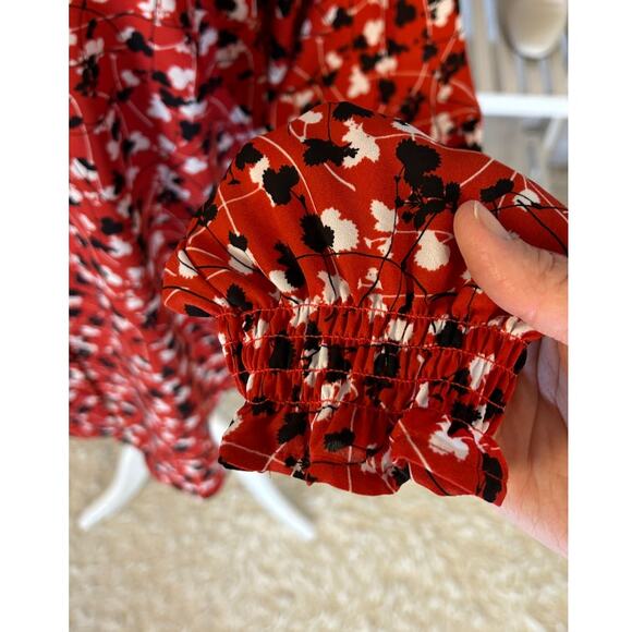 Lane Bryant Women's Size 18/20 Red Floral Button Up Blouse #0341 - Picture 7 of 12